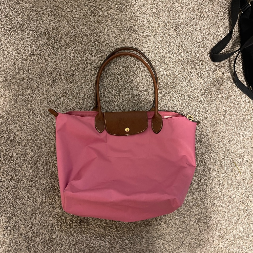 Longchamp  Pink and Brown Trapezoidal Tote Bag